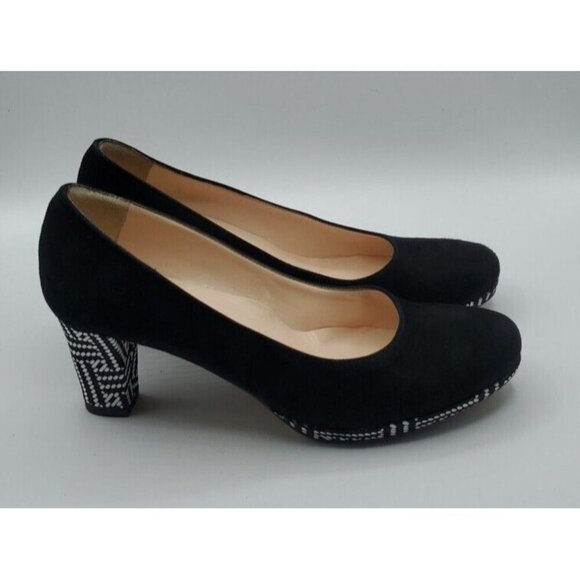 Linea Raffaella Black Suede Geo Designed Heels Pump VERA GOMMA SZ 39.5/8.5 Italy - Picture 6 of 14